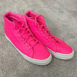 Neon pink LEATHER womens Vans high tops Sz 7